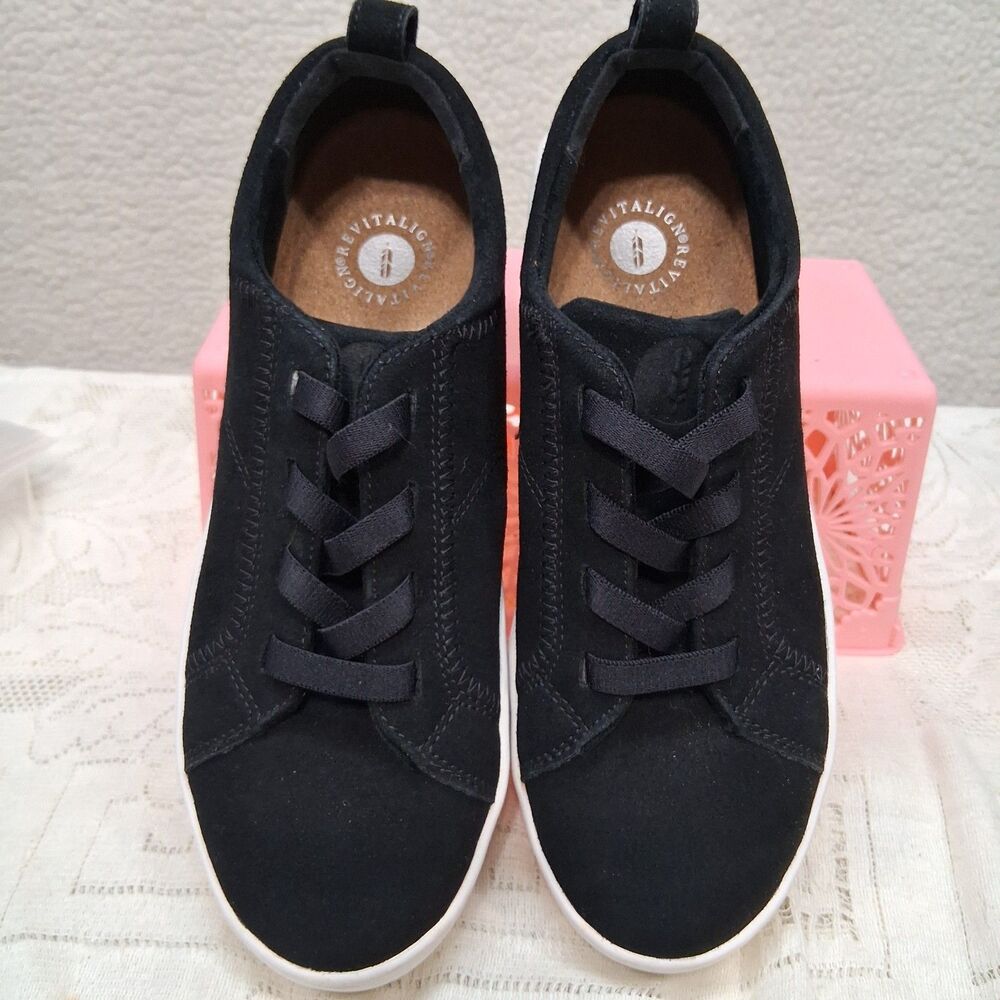 Revitalign Women's 9 Orthotic/Orthopedic Black Suede Tennis Shoes Cork Insole